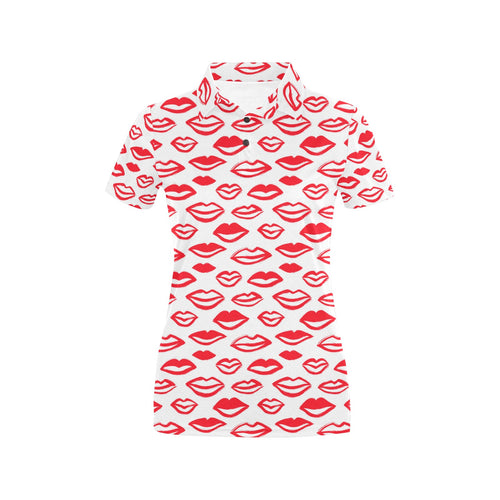 Lips Pattern Print Design 05 Women's All Over Print Polo Shirt