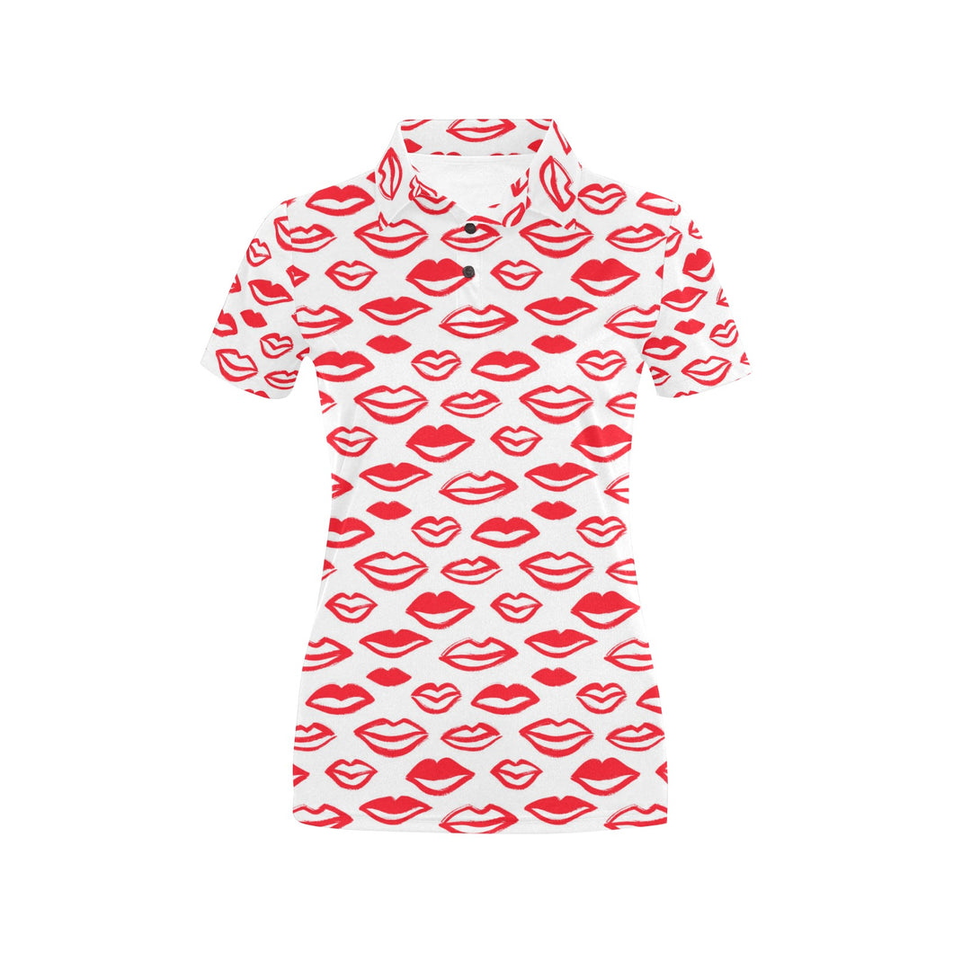 Lips Pattern Print Design 05 Women's All Over Print Polo Shirt