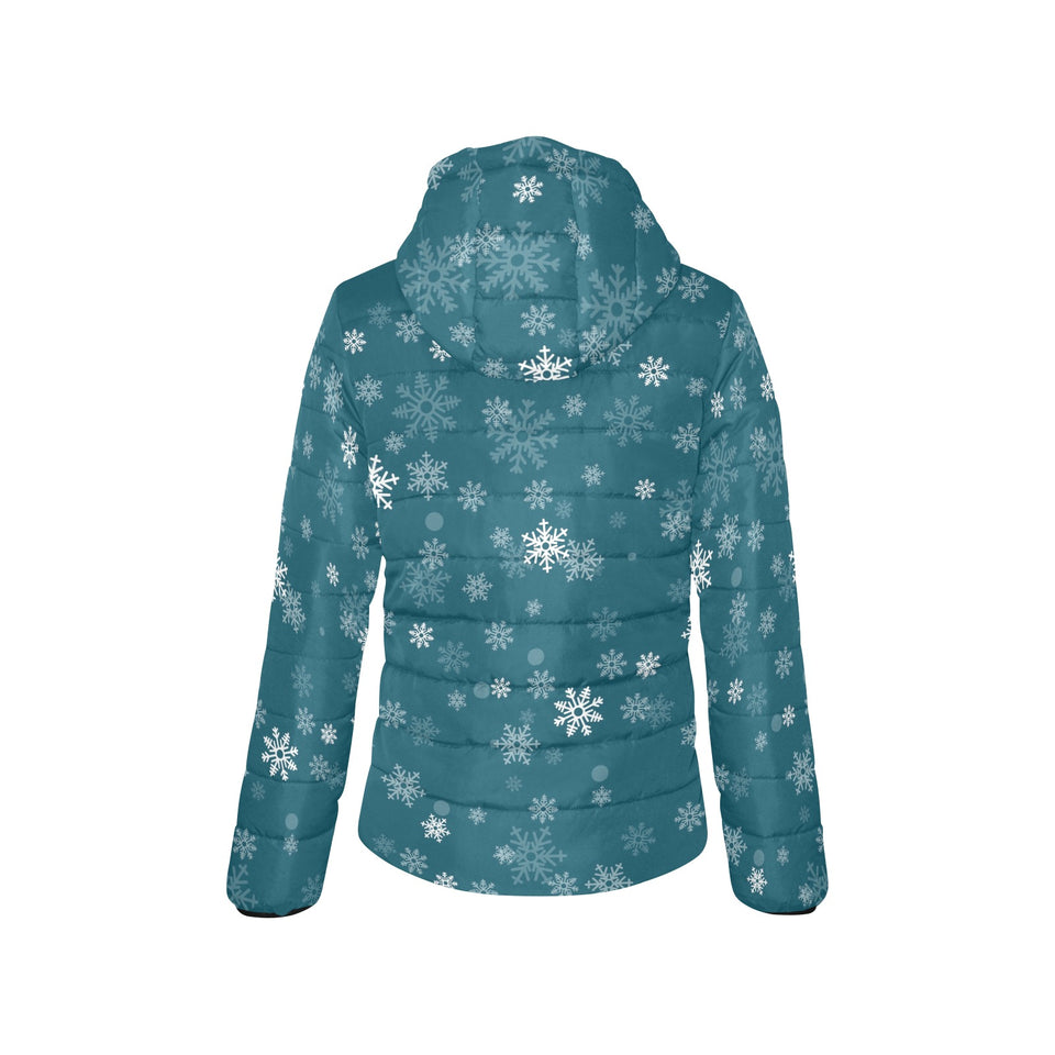 Snowflake pattern dark background Women's Padded Hooded Jacket