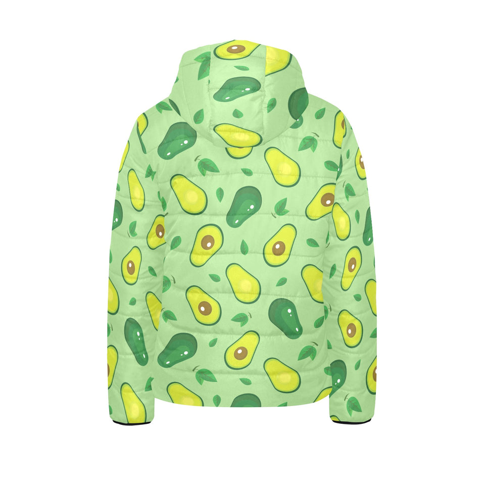 Avocado pattern green background Kids' Boys' Girls' Padded Hooded Jacket