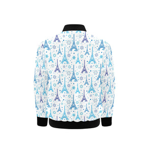 Blue Eiffel Tower Theme Pattern Print Design 01 Kids' Boys' Girls' Bomber Jacket