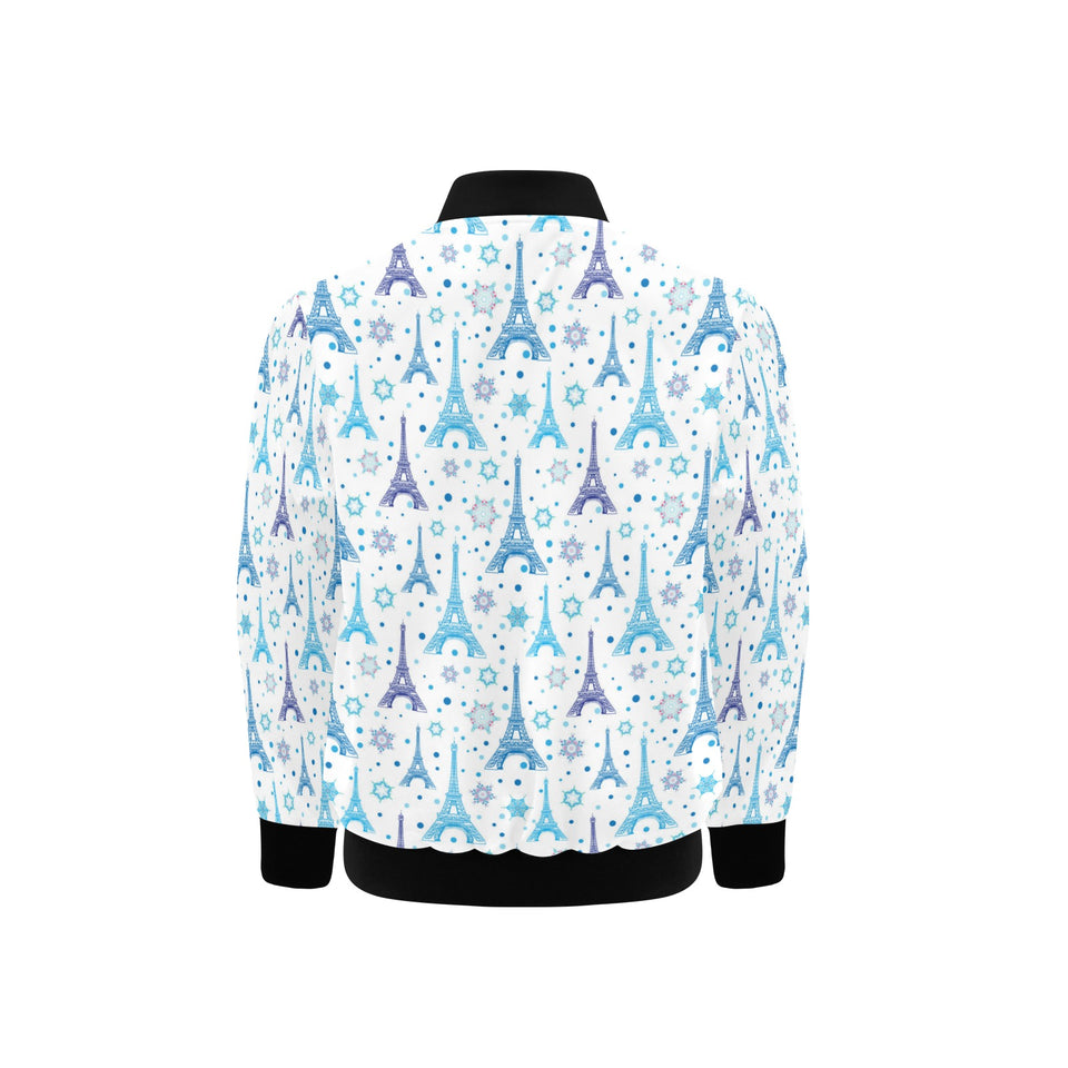 Blue Eiffel Tower Theme Pattern Print Design 01 Kids' Boys' Girls' Bomber Jacket