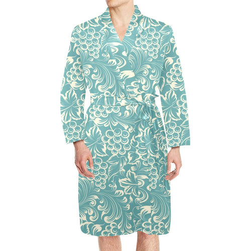 Classic Hand drawn Grape pattern Men's Long Sleeve Belted Night Robe