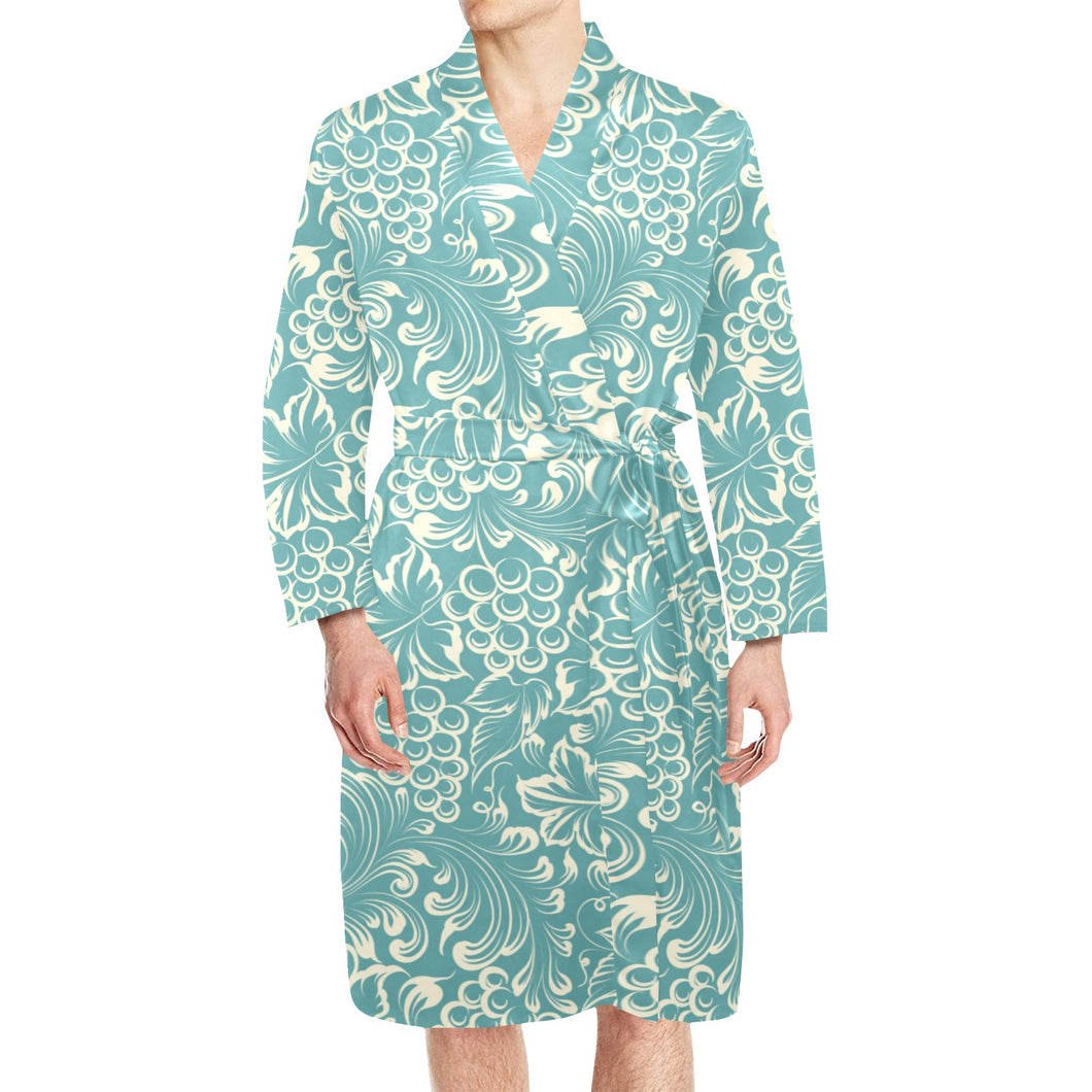 Classic Hand drawn Grape pattern Men's Long Sleeve Belted Night Robe