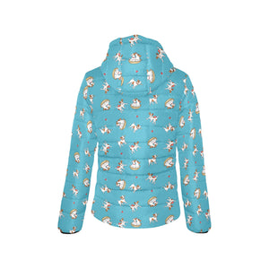 Jack Russel Pattern Print Design 03 Women's Padded Hooded Jacket