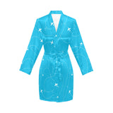 Airplane destinations blue background Women's Long Sleeve Belted Night Robe