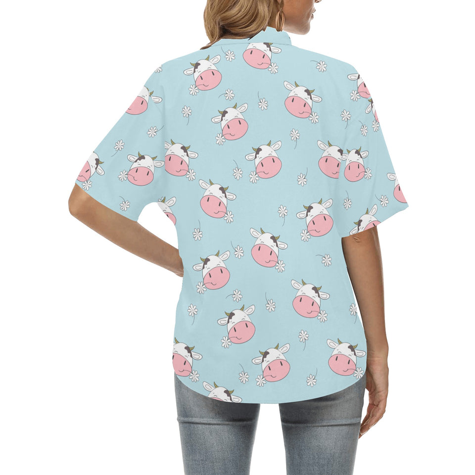 Cute cow flower pattern Women's All Over Print Hawaiian Shirt