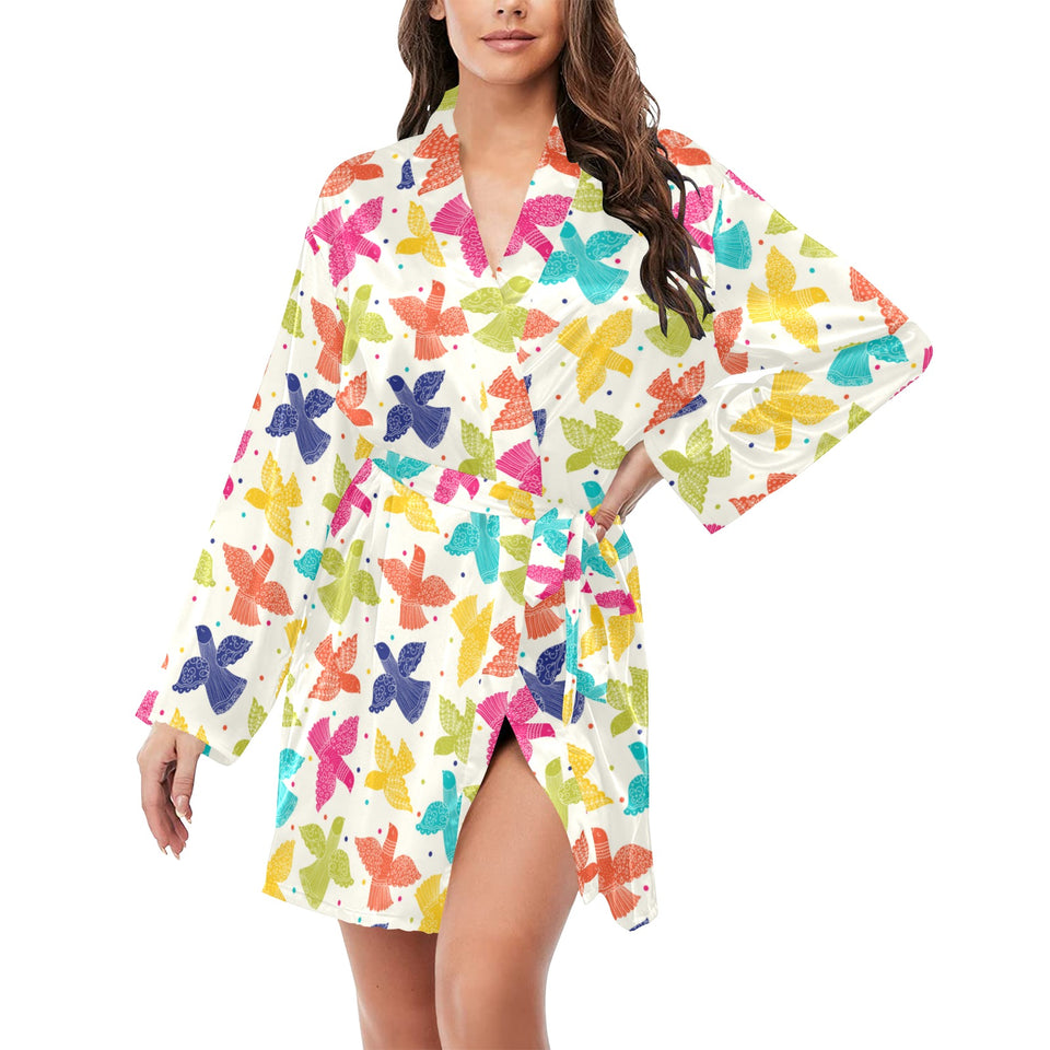 Pigeon Pattern Print Design 01 Women's Long Sleeve Belted Night Robe
