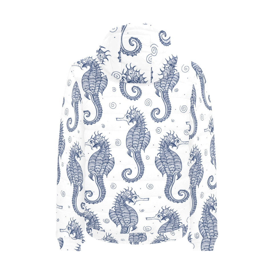 Seahorse pattern background Men's Padded Hooded Jacket