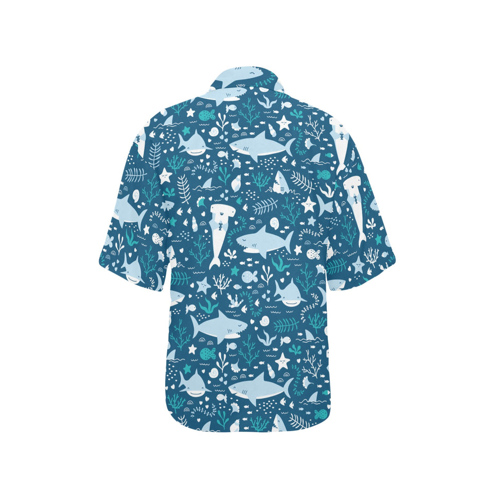 Cute shark pattern Women's All Over Print Hawaiian Shirt
