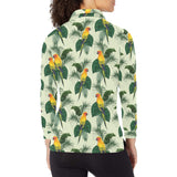 Beautiful parrot palm leaves pattern Women's Long Sleeve Polo Shirt