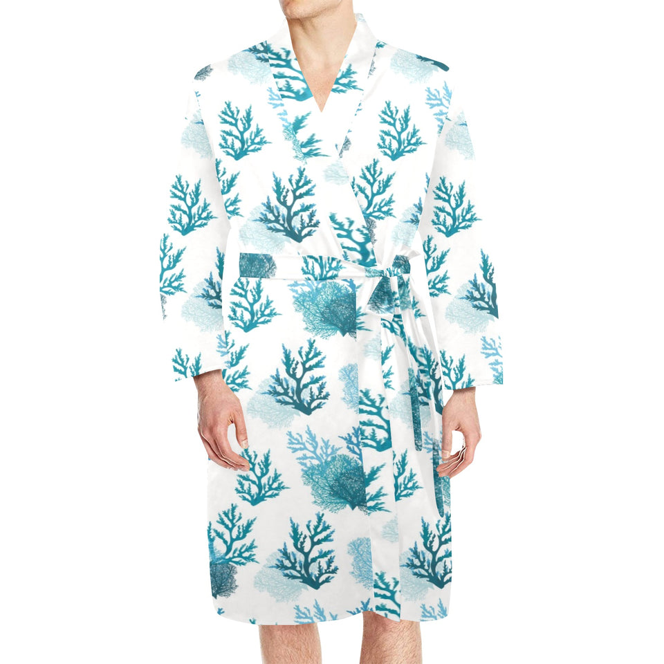 Coral Reef Pattern Print Design 04 Men's Long Sleeve Belted Night Robe