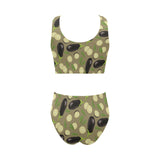 Eggplant Pattern Print Design 02 Chest Bowknot High Waisted Bikini Swimsuit