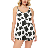 Cow skin pattern Chest Sexy Pleated Two Piece Swim Dress