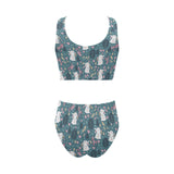 Cute rabbit pattern Chest Bowknot High Waisted Bikini Swimsuit
