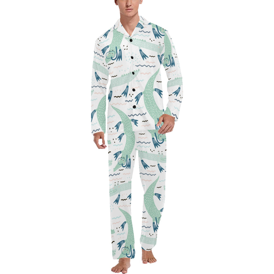 Crocodile diver pattern Men's Long Pajama Set