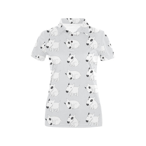 Bull Terrier Pattern Print Design 01 Women's All Over Print Polo Shirt