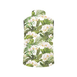 White orchid flower tropical leaves pattern Men's Padded Vest