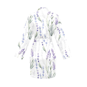 Hand painting Watercolor Lavender Women's Long Sleeve Belted Night Robe