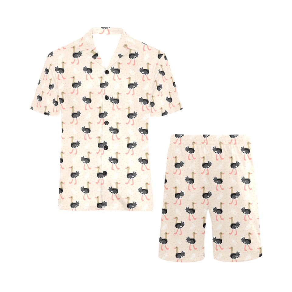Ostrich Pattern Print Design 05 Men's V-Neck Short Pajama Set