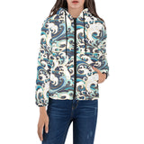 Japanese wave pattern Women's Padded Hooded Jacket