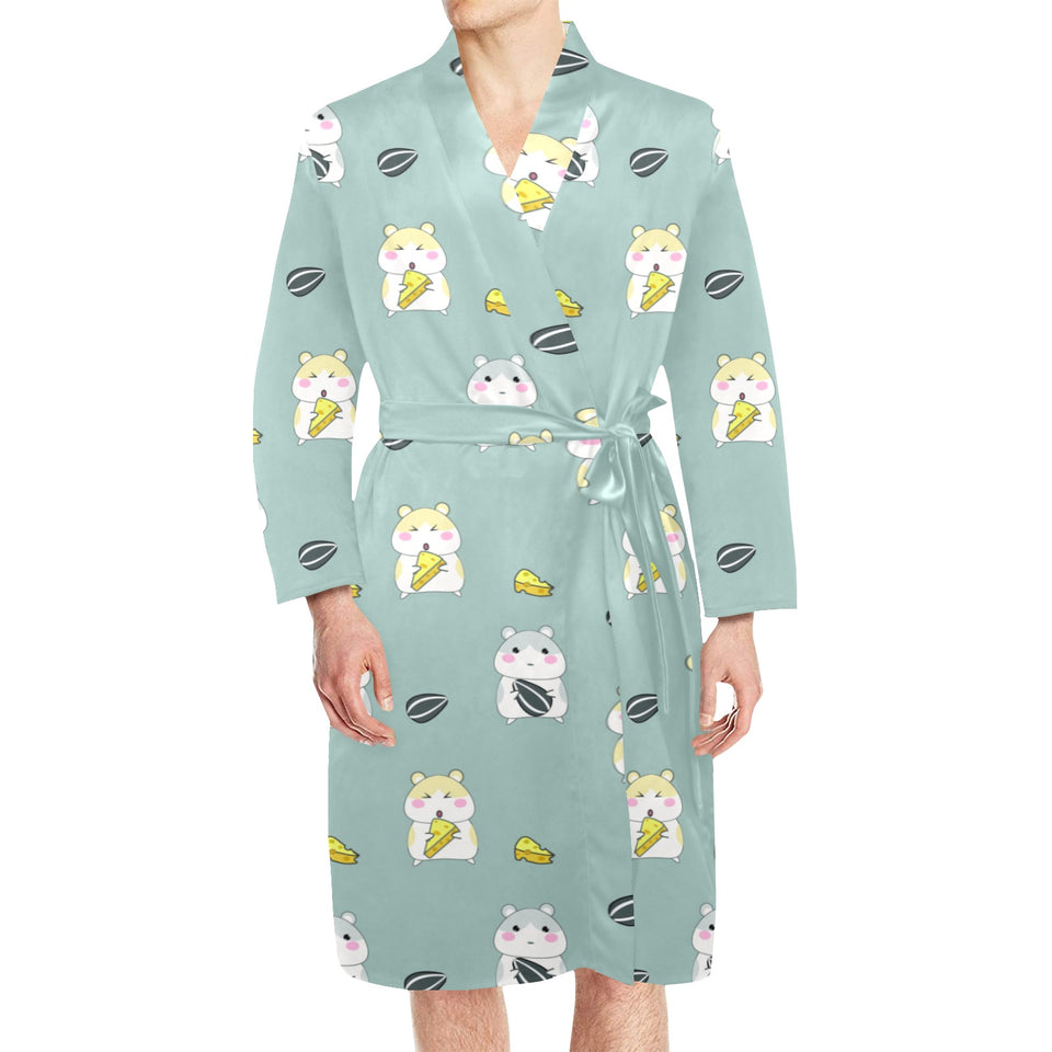 Cute hamster cheese pattern Men's Long Sleeve Belted Night Robe