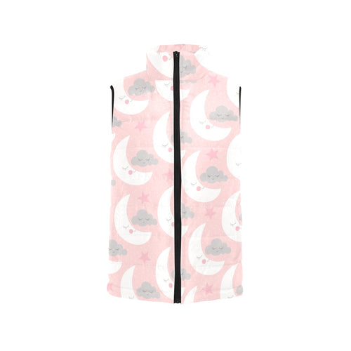 Cute moon cloud star pattern pink dot background Men's Padded Vest