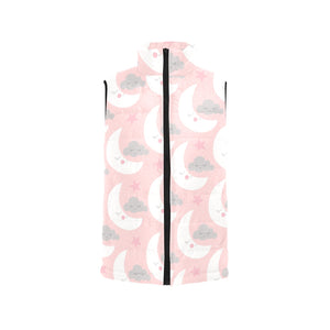 Cute moon cloud star pattern pink dot background Men's Padded Vest
