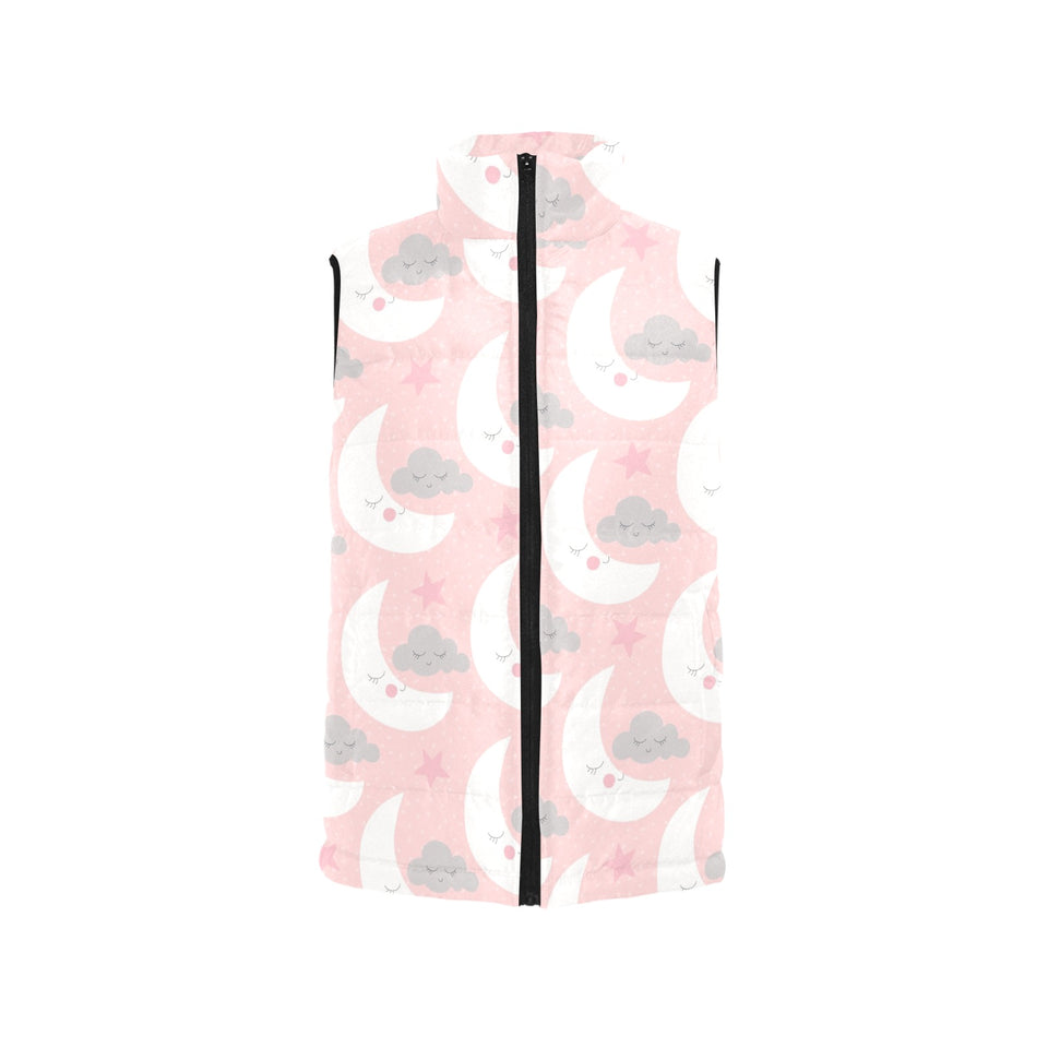 Cute moon cloud star pattern pink dot background Men's Padded Vest