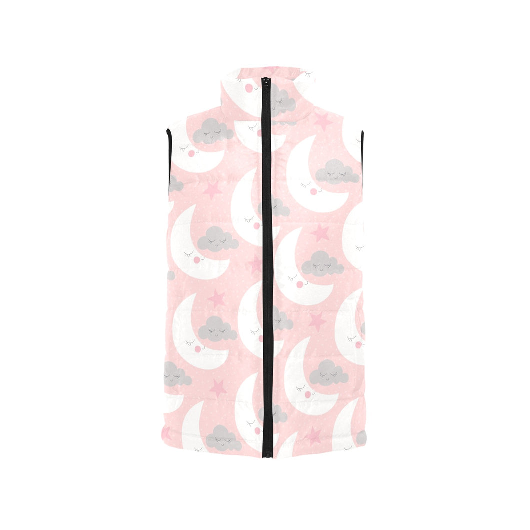 Cute moon cloud star pattern pink dot background Men's Padded Vest