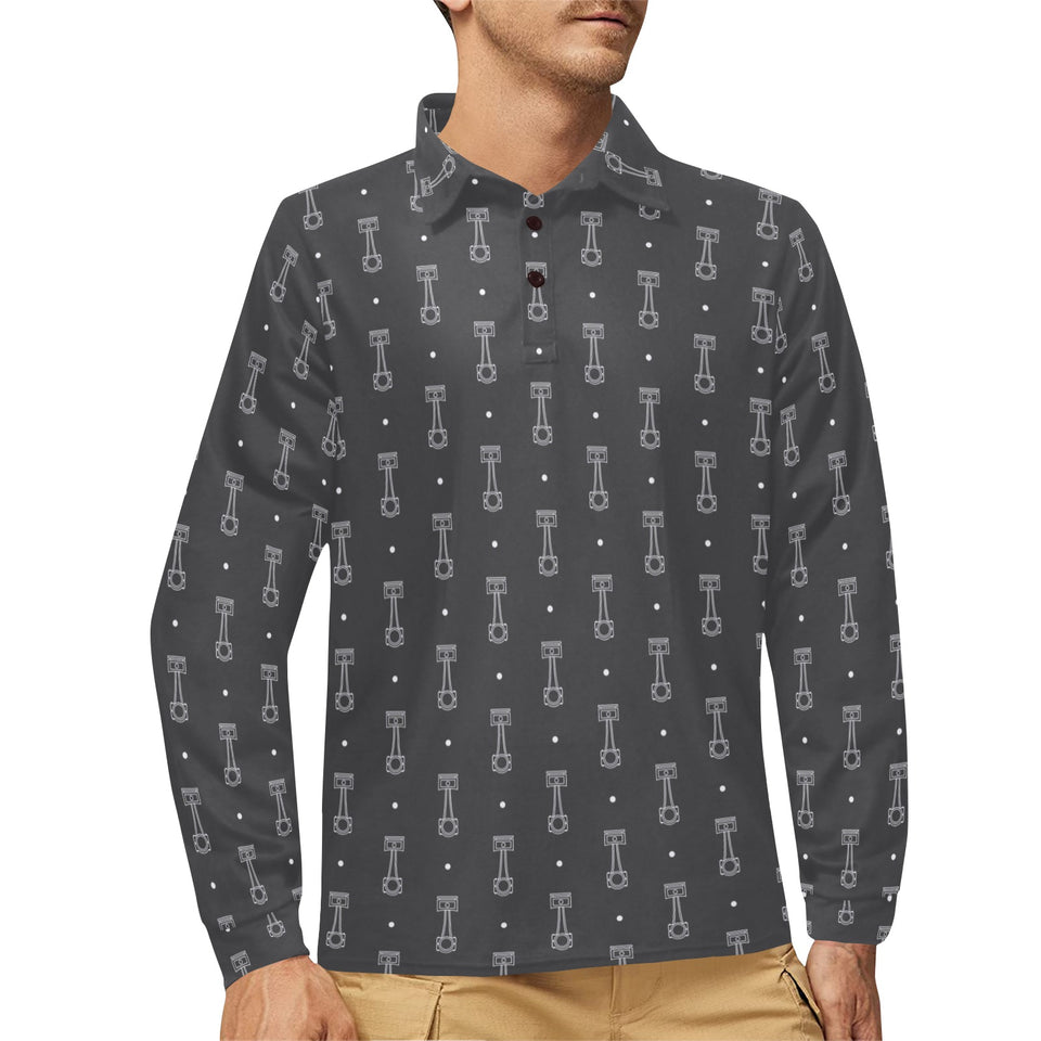 Engine Piston Black Background Pattern Design 02 Men's Long Sleeve Polo Shirt