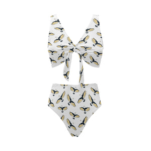 Eagle Pattern Print Design 03 Chest Bowknot High Waisted Bikini Swimsuit