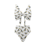 Eagle Pattern Print Design 03 Chest Bowknot High Waisted Bikini Swimsuit