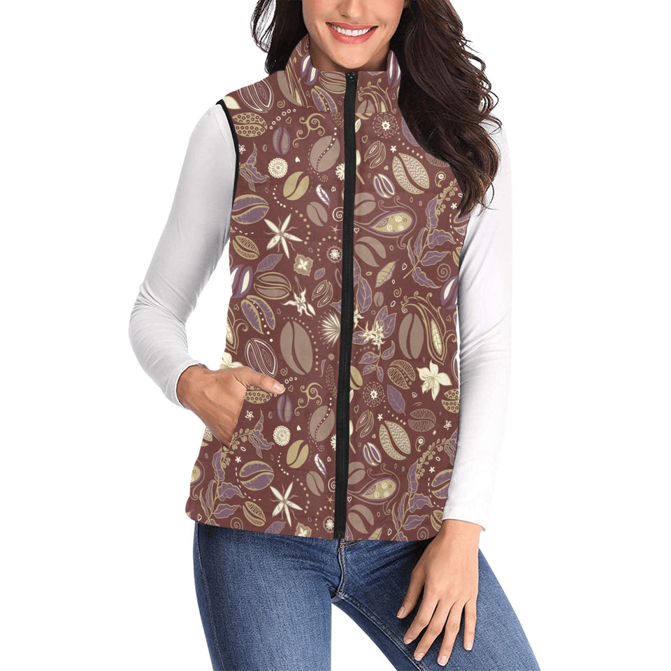 Coffee bean flower pattern Women's Padded Vest