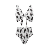 Ninja pattern plaid background Chest Bowknot High Waisted Bikini Swimsuit