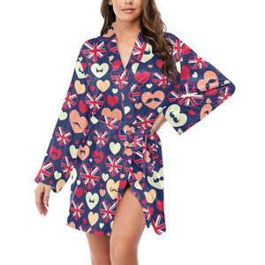 British Pattern Print Design 02 Women's Long Sleeve Belted Night Robe