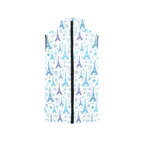 Blue Eiffel Tower Theme Pattern Print Design 01 Women's Padded Vest