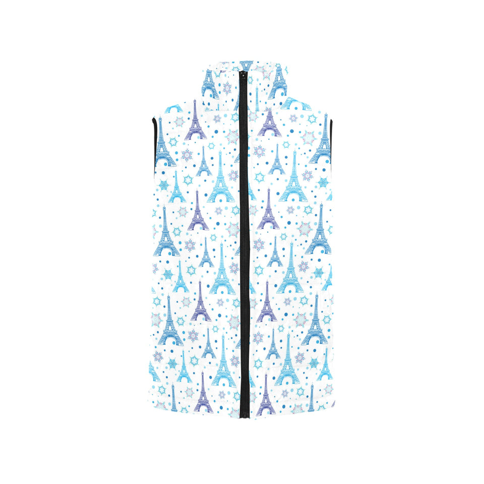 Blue Eiffel Tower Theme Pattern Print Design 01 Women's Padded Vest