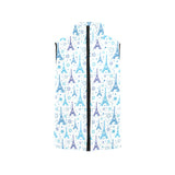 Blue Eiffel Tower Theme Pattern Print Design 01 Women's Padded Vest