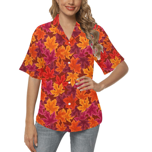 Autumn maple leaf pattern Women's All Over Print Hawaiian Shirt