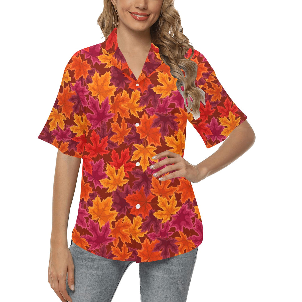Autumn maple leaf pattern Women's All Over Print Hawaiian Shirt