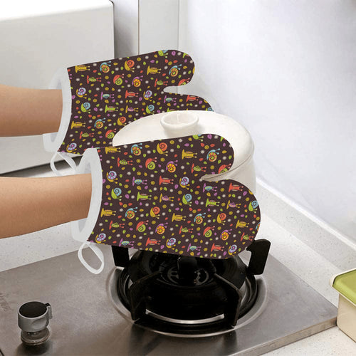 Snail Pattern Print Design 02 Heat Resistant Oven Mitts