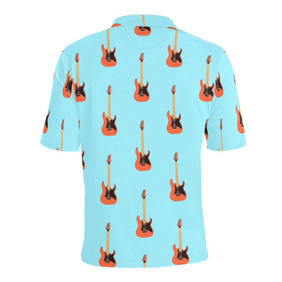 electric guitar pattern light blue background Men's All Over Print Polo Shirt