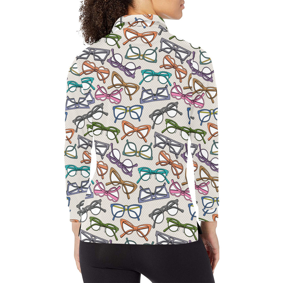 Sun Glasses Pattern Print Design 01 Women's Long Sleeve Polo Shirt