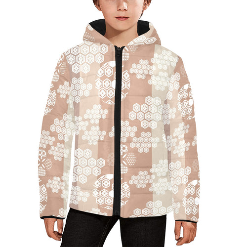 Beautiful hexagon japanese pattern Kids' Boys' Girls' Padded Hooded Jacket