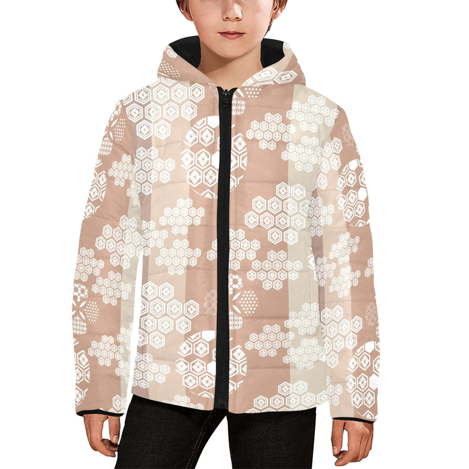 Beautiful hexagon japanese pattern Kids' Boys' Girls' Padded Hooded Jacket