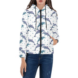 Dolphins pattern dotted background Women's Padded Hooded Jacket