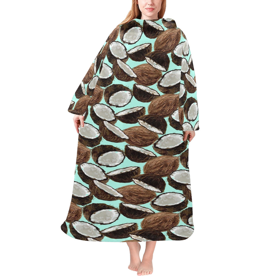 Coconut Pattern Print Design 03 Blanket Robe with Sleeves