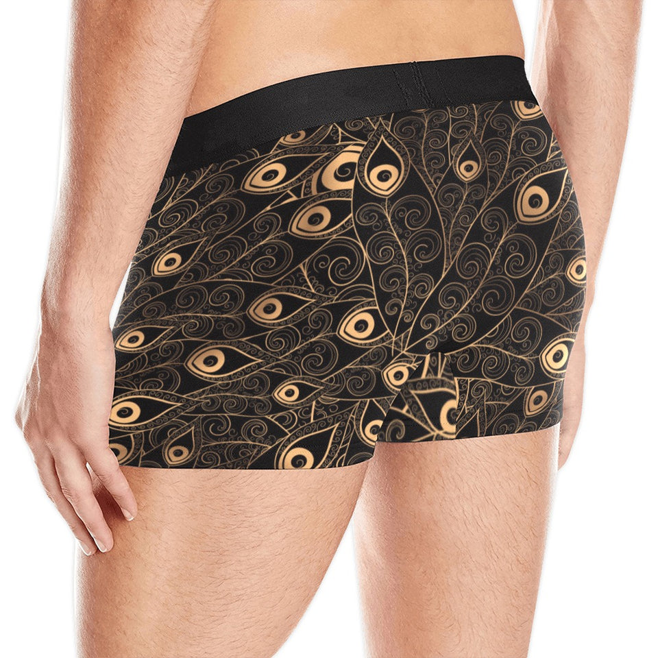 Gold peacock feather pattern Men's All Over Print Boxer Briefs Men's Underwear