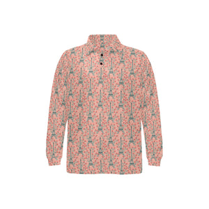 Eiffel Tower Flower Pattern Design 03 Men's Long Sleeve Polo Shirt